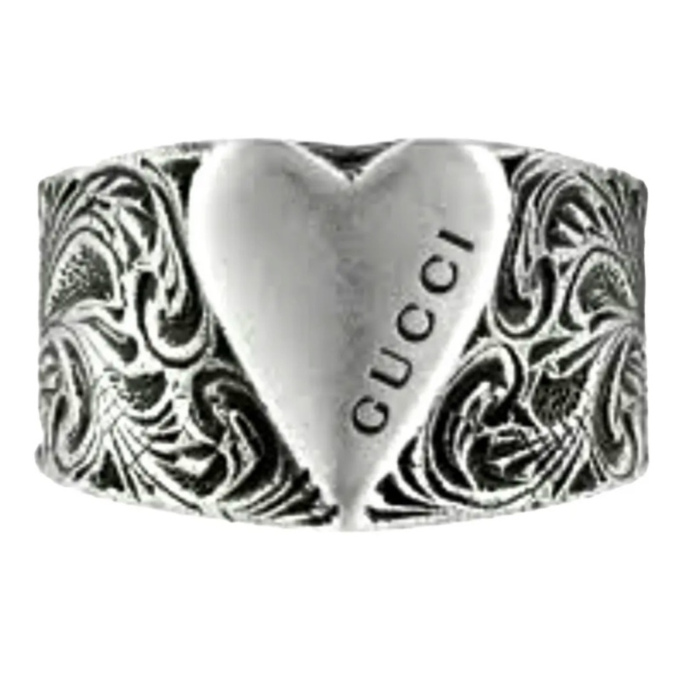 Gorgeous Gucci Silver Beaded Heart Ring‎ Size 6 3/4 NWT